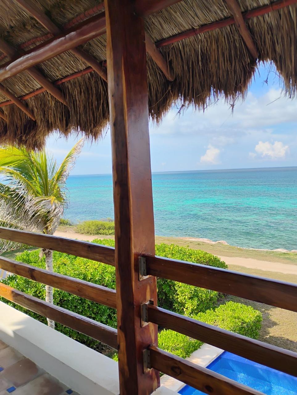 Vista al Caribe turquesa desde la palapa